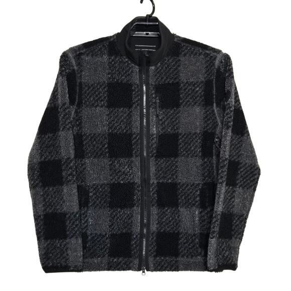 Mens Vineyard Vines On The Go Full Zip Sherpa Size Medium Black Gray Plaid - Picture 1 of 8